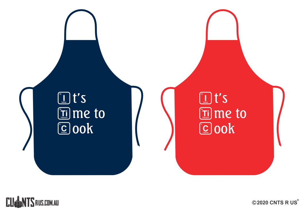 It's Time To Cook Apron NO POCKET - Choose From Red or Navy Blue CRU06-01-28007